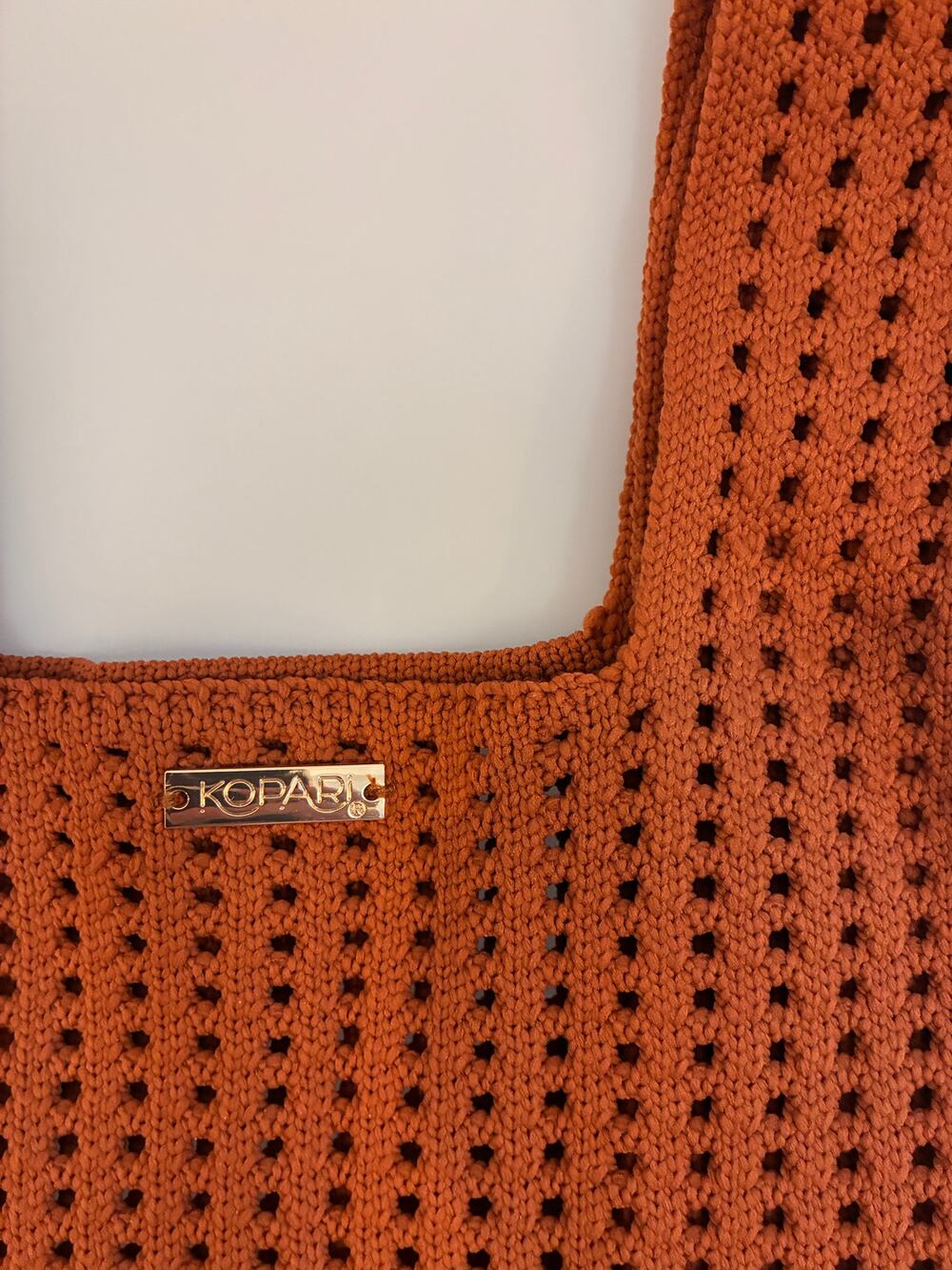 Kopari Limited Edition Woven Open-Knit Mesh Market Tote Bag – Terracotta Orange